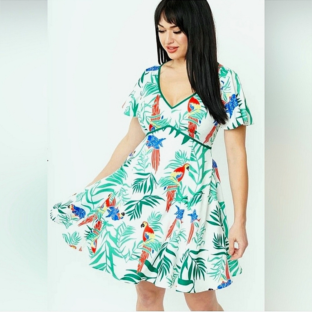 Unique Vintage Tropical Hawaiian Vacation Parrot Retro Dress Size Small Womens